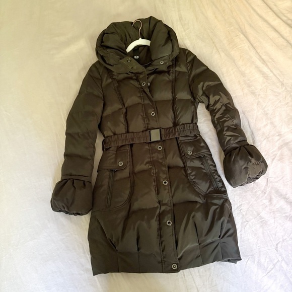 Rud by Rudsak Puffer Winter Coat Belted Dark Olive Green Size S Down Feather - Picture 9 of 10